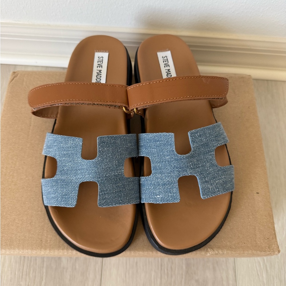 Steve Madden Blue and Brown H-Strap Sandals - Picture 2 of 7